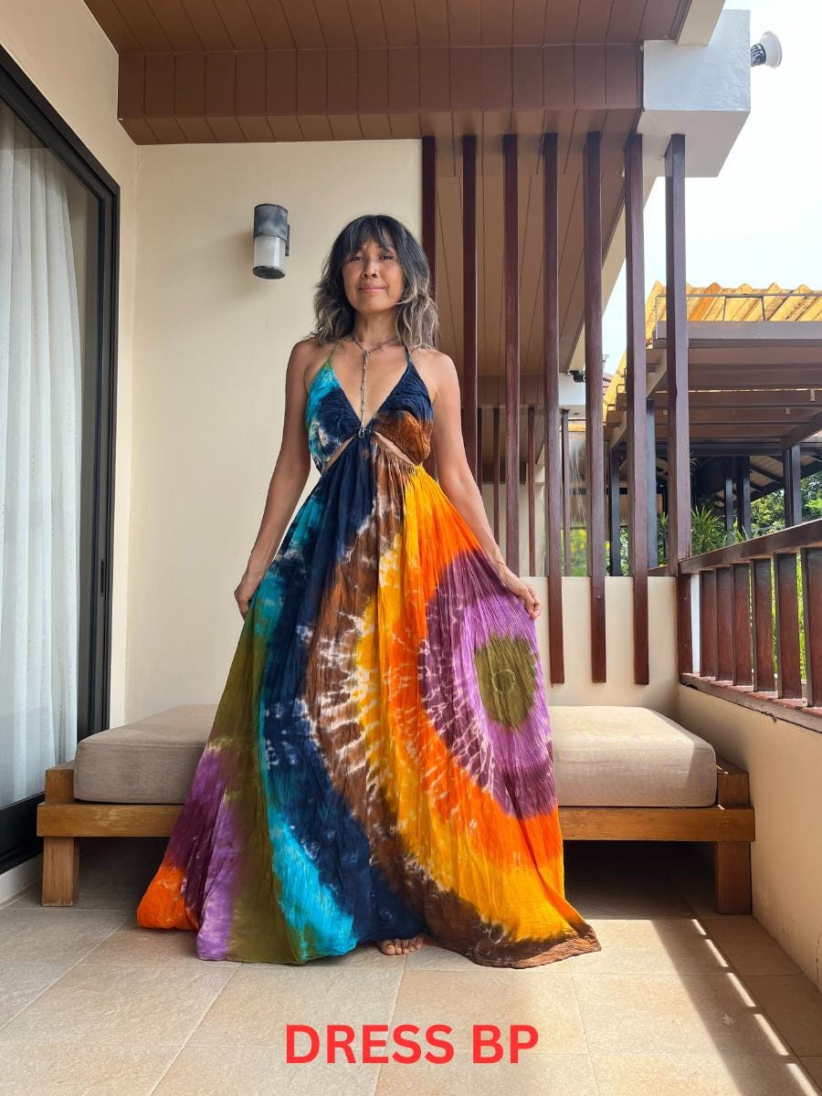 bp maxi dress High Quality Cotton Boho Tie Dye High Low Halter Dress, Backless Tie Dye Maxi  Dress, Maternity Dress for Photoshoot. Soft and Durable