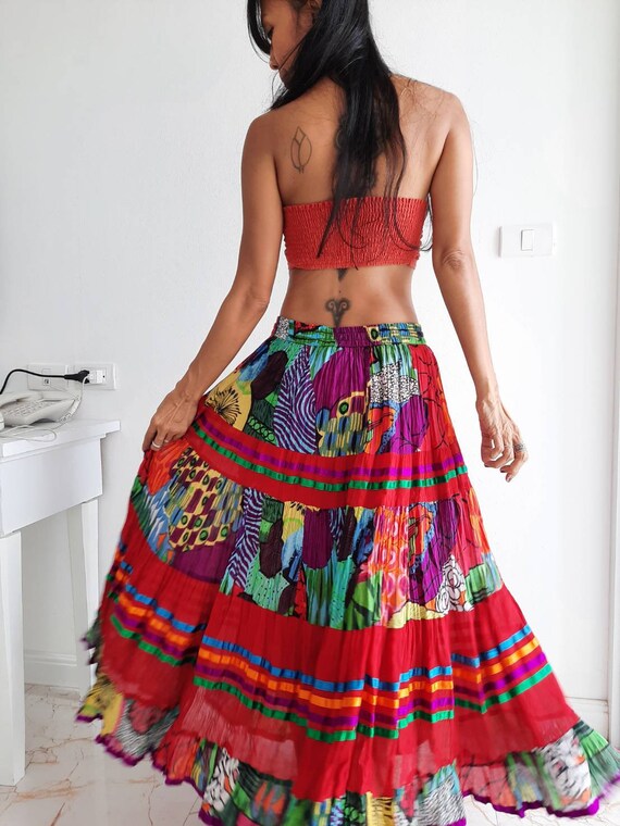 Vintage Floral Printed Dress,Gypsy circle skirt,Be