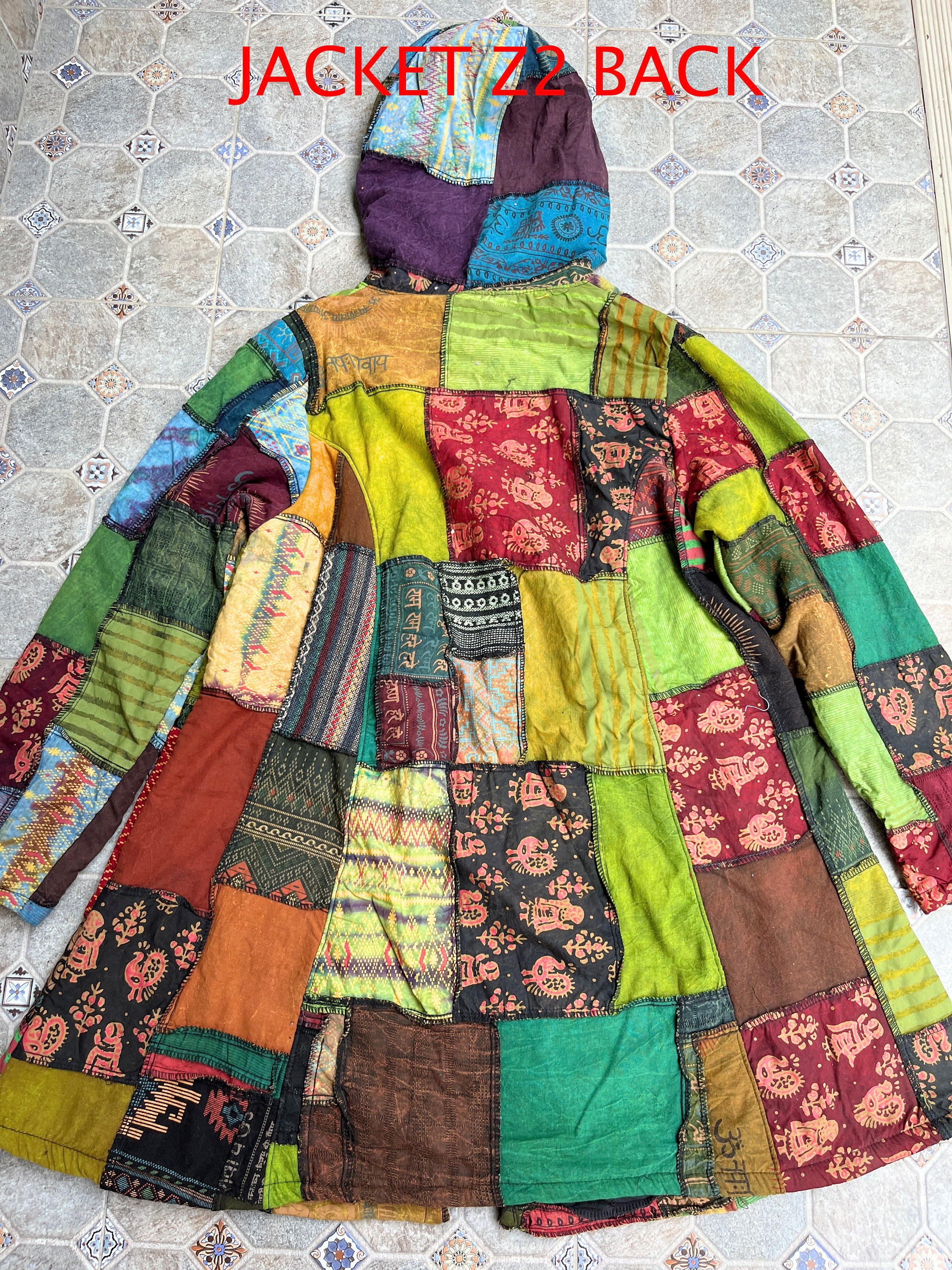 Handmade Hoody Patchwork Long Jacket, Hippie Nepalese Tribal Handmade Hoody Patchwork Long Jacket, Hippie Nepalese Tribal