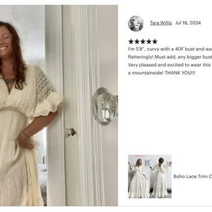 Boho Lace Trim Cotton Maxi Dress/Kaftan Cream Wedding Dress/ Boho Wedding Dress/Ruffle Maxi Dress/Romantic Vintage Style, Flowy Long Dress. image 13