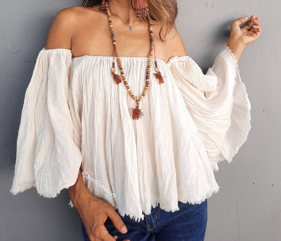 Billowing Sleeves Ruffled Off-Shoulder Blouse Billowing Sleeves Ruffled Off-Shoulder Blouse