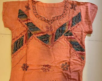 Boho Viskose indische Batik Bluse mit Seidenstickerei. Orange Farbe. Boho indische Bluse. Damen Bluse. 3 Farben.