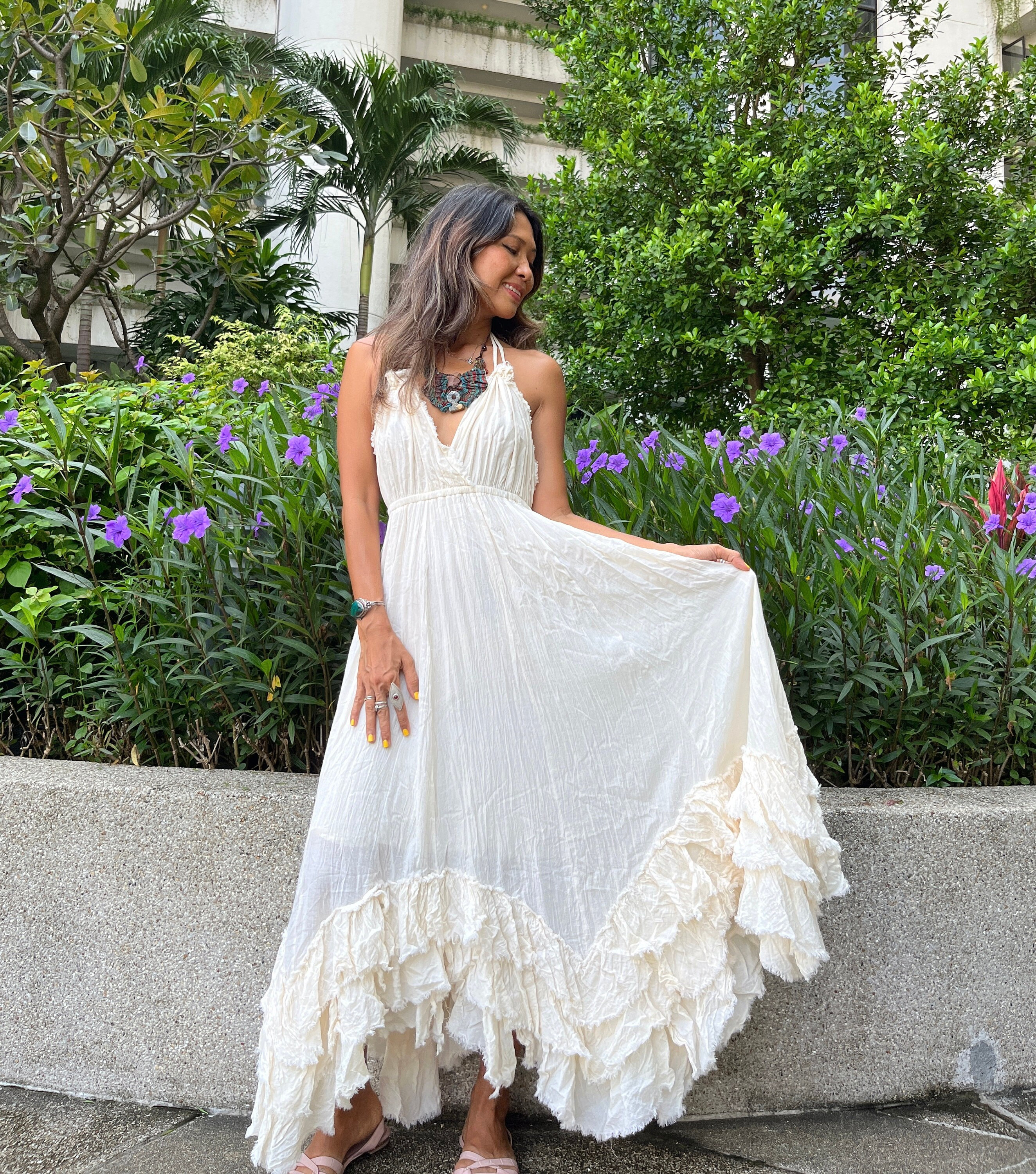 Boho Wedding Dress,Boho Ruffled Halter Dress,Beach Wedding dress,Ruffle High Low maxi dress, Off White Ruffled dress,Backless maxi dress. Boho Wedding Dress,Boho Ruffled Halter Dress,Beach Wedding dress,Ruffle High Low maxi dress, Off White Ruffled dress,Backless maxi dress.