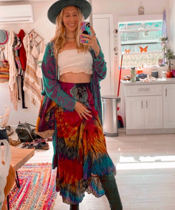 Beach Skirt Festival Tie Skirt Handmade Tie Dye Maxi Skirt,hippie