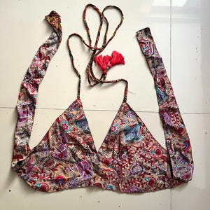 Boho Neckholder Seidenblumen Krawatten, Seidenblock bedruckt, Strand bunt Top, Festival Crop Top, TOP G