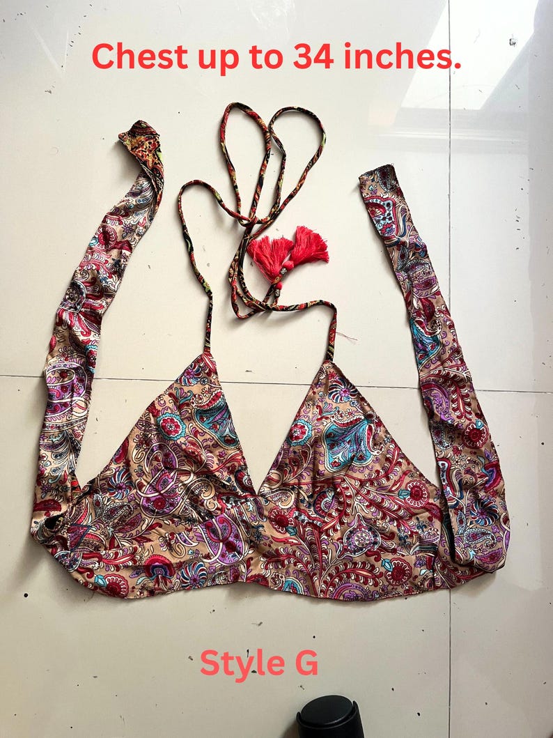Boho Neckholder Seidenblumen Krawatten, Seidenblock bedruckt, Strand bunt Top, Festival Crop Top, TOP G