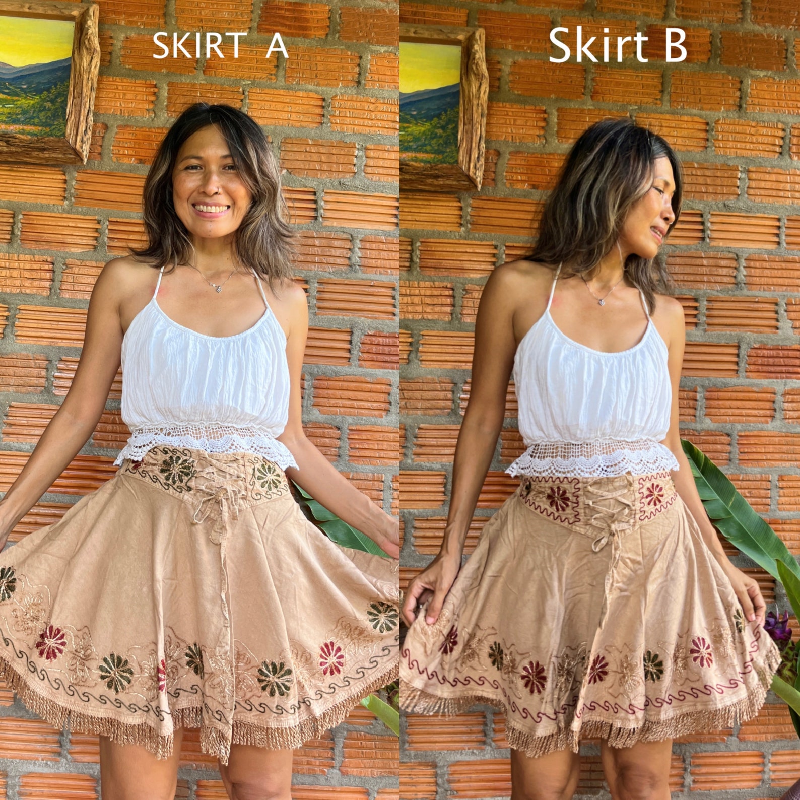 Floral Embroidered Fringe Mini Skirt