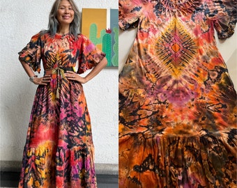 Boho  CottonTie Dye Ruffled sleeves Maxi Dress,Hippie Width sleeves Tie dye Kaftan Dress,Cutwork tie dye dress,Maternity flowy Tie dye dress