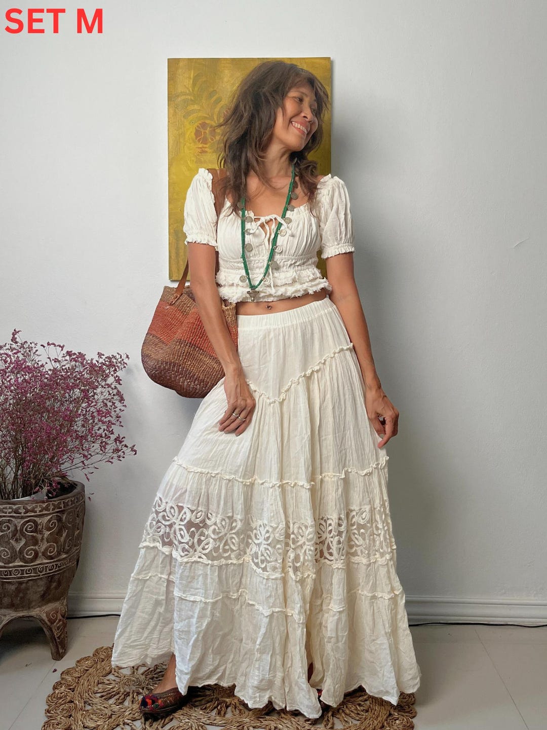 2 piece maxi dress Boho Lace Wedding Separates, Ivory Crop Top, Skirt %0D%0ATo%20maintain%20the%20beauty%20of%20your%20garment%2C%20please%20follow%20the%20care%20instructions%20on%20the%20attached%20label Two Piece Long Formal Fitted