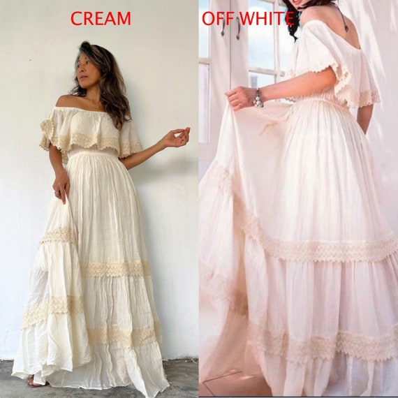 Off shoulder top white cotton dress