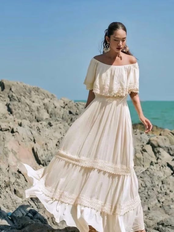Bohemian Wedding Dress ,Off The Shoulder White Dress, Raw Cotton Long Maxi Dress,Boho Wedding Dress, Bridesmaid Dress. Bohemian Wedding Dress ,Off The Shoulder White Dress, Raw Cotton Long Maxi Dress,Boho Wedding Dress, Bridesmaid Dress.