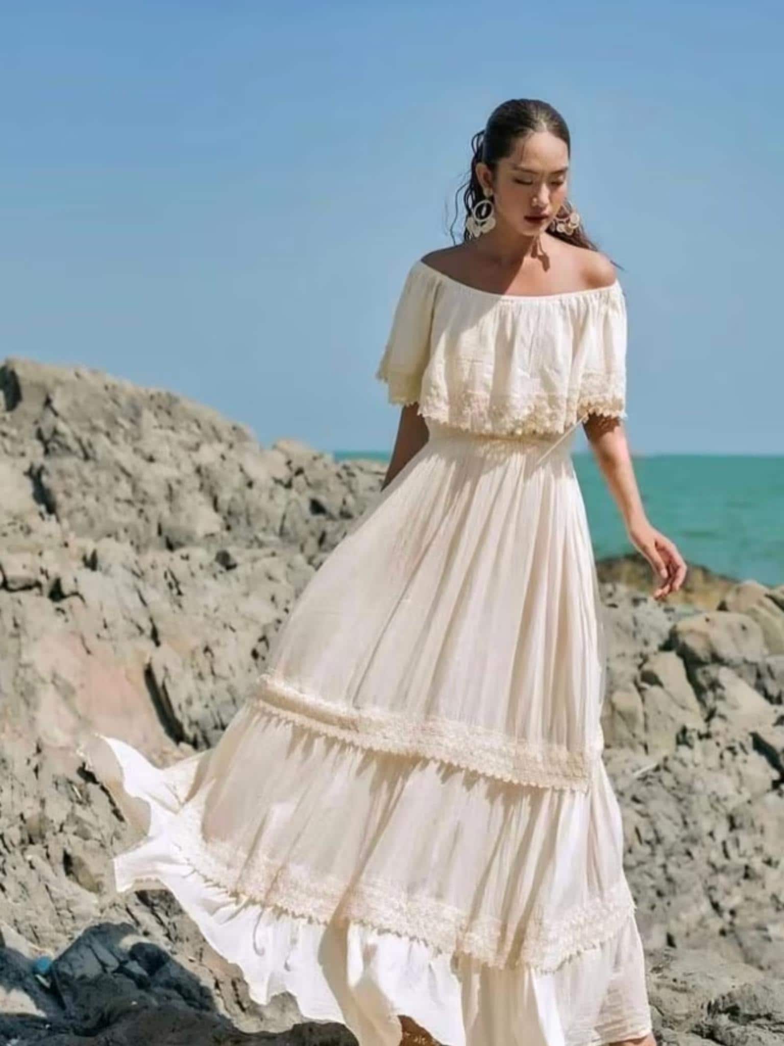 white off the shoulder maxi dress Mode Sheer Knit The in Hang Or Line Dry White Off The Shoulder Maxi