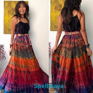 Vestido largo bohemio con efecto tie dye, vestido tie dye de talla grande, vestido largo de maternidad, vestido tie dye de rayón, vestido tie dye de festival, vestido tie dye hippie.