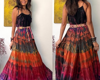 Boho Tied Tie Dye Maxi Dress,Plus size Tie Dye Dress,Maternity maxi dress,Rayon tie dye dress,Festival tie dye dress,Hippie tie dye dress.