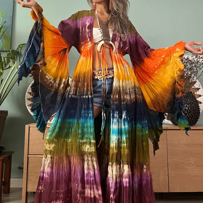 orange tie dye kimono sleeve top main image 0