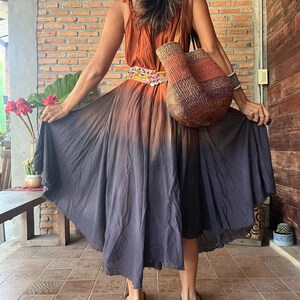 Boho Hand Dyed Ombre Midi dress, Flowy sleeveless dress summer dress,Tie dye Festival Dress,Cotton Gradients dress,Beach dress,Casual dress. image 8