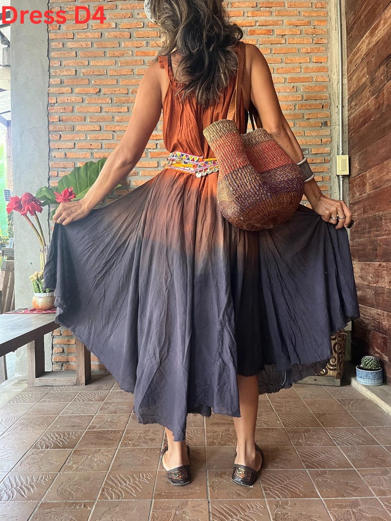 Boho Hand Dyed Ombre Midi dress, Flowy sleeveless dress summer dress,Tie dye Festival Dress,Cotton Gradients dress,Beach dress,Casual dress. image 8