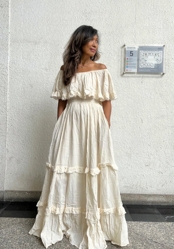 cream bohemian maxi dress