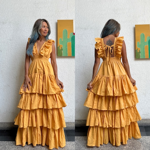 Boho Ruffle Wedding Dress,boho Wedding Dress,boho Layer Maxi Dress,gypsy  Layer Dress,deep V Neck Wedding Dress,resort Wear,vacation Dress. - Etsy