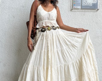 Boho Cotton Piece Set in Skirt,full Circle Maxi Skirt,halter