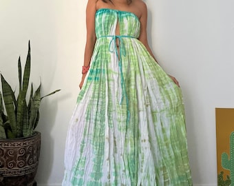 Hand-Tie Dyed Gauze Cotton Maxi Dress, Boho Off-Shoulder Flowy Style, Maternity Photoshoot Festival Wear,Loose Fit Maxi,Beach Resort Outfit.