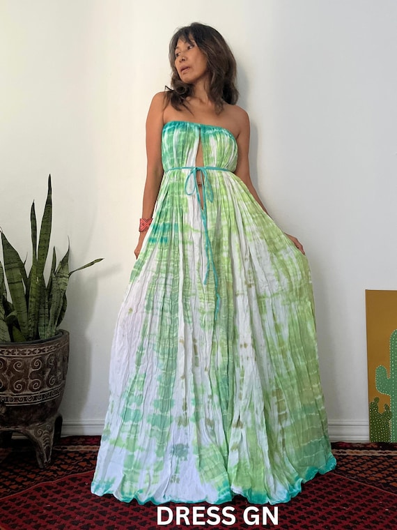 flowy gauze dresses Hand-Tie Dyed Cotton Maxi Dress, Boho Off-Shoulder Style, Maternity Photoshoot Festival Wear,Loose Fit Maxi,Beach Resort Outfit double gauze dress