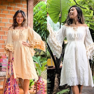 Bohemian Raw Cotton Dress,boho Raffle Sleeve Dress,gypsy Ruffle Dress ...