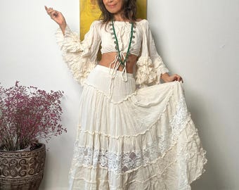 Conjunto boho de 2 piezas top y falda, Conjunto boho en falda, Conjunto de 2 piezas de algodón, Conjunto de top y falda para bodas, Conjunto de maternidad en falda, Opción solo falda,