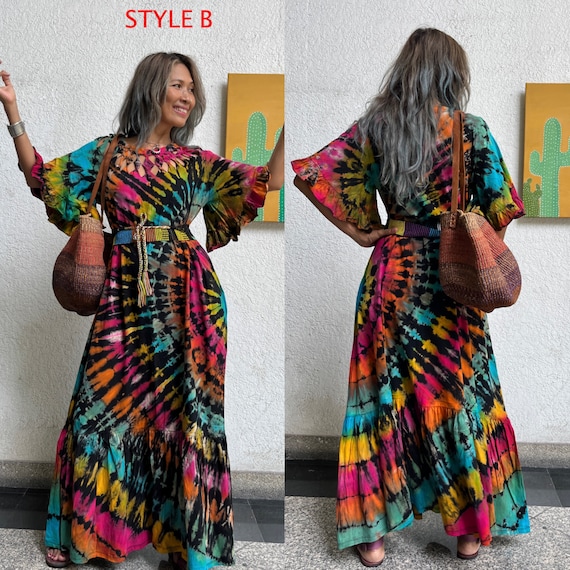 Boho Cutwork Tie Dye Maxi Dress festival Tie Dye Width Sleeve Dress plus Size Tie Dye Dress handmade Tie Dye Dress hippie Tie Dye Dress Etsy UK