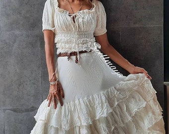 Boho off shoulder Crop top,Boho Smocked top,2 piece Wedding dress,Ruffle crop top,Cotton Crop Top,Cotton Ruffle top,Maternity set Photoshoot