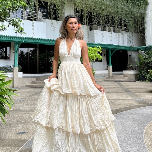 Bohemian Wedding Dress/Halter Ruffled Wedding Dress/Beach Engagement Maxi Dress/Gypsy Festival Gown/Resort wear/Holiday Dress.
