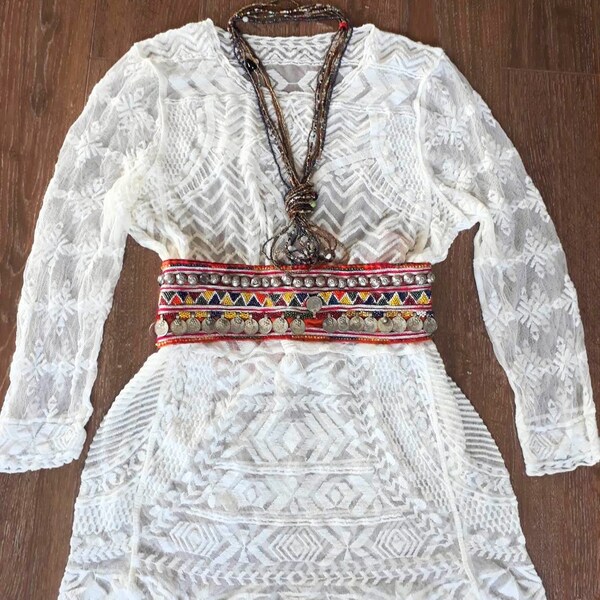 Bohemian Tassel Trim Tunic Dress