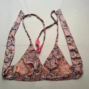Boho Neckholder Seidenblumen Krawatten, Seidenblock bedruckt, Strand bunt Top, Festival Crop Top, Top D