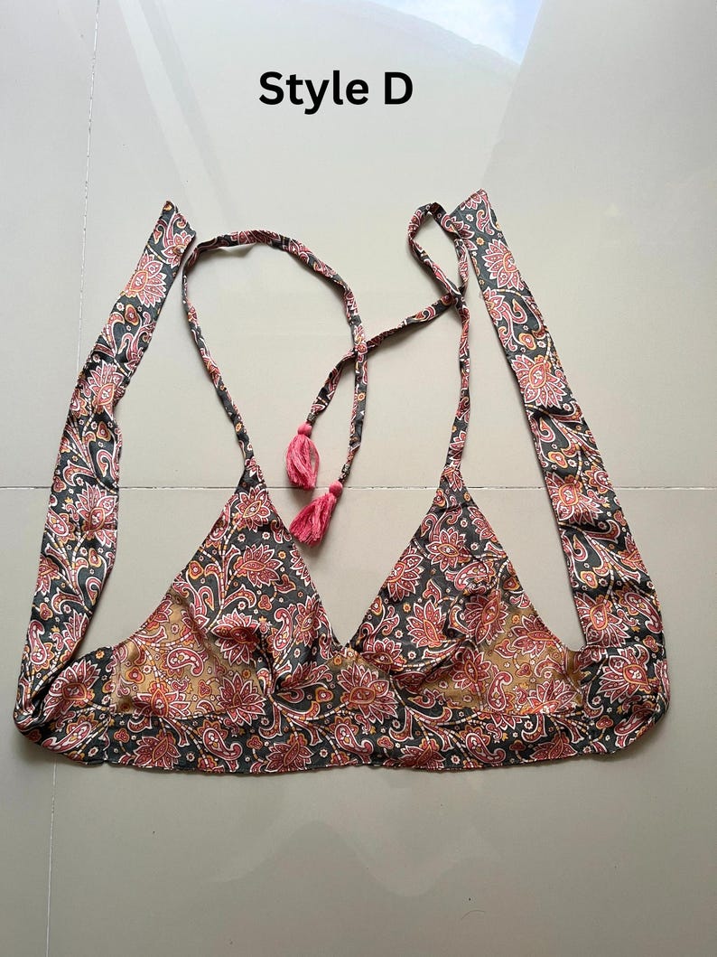 Boho Neckholder Seidenblumen Krawatten, Seidenblock bedruckt, Strand bunt Top, Festival Crop Top, Top D
