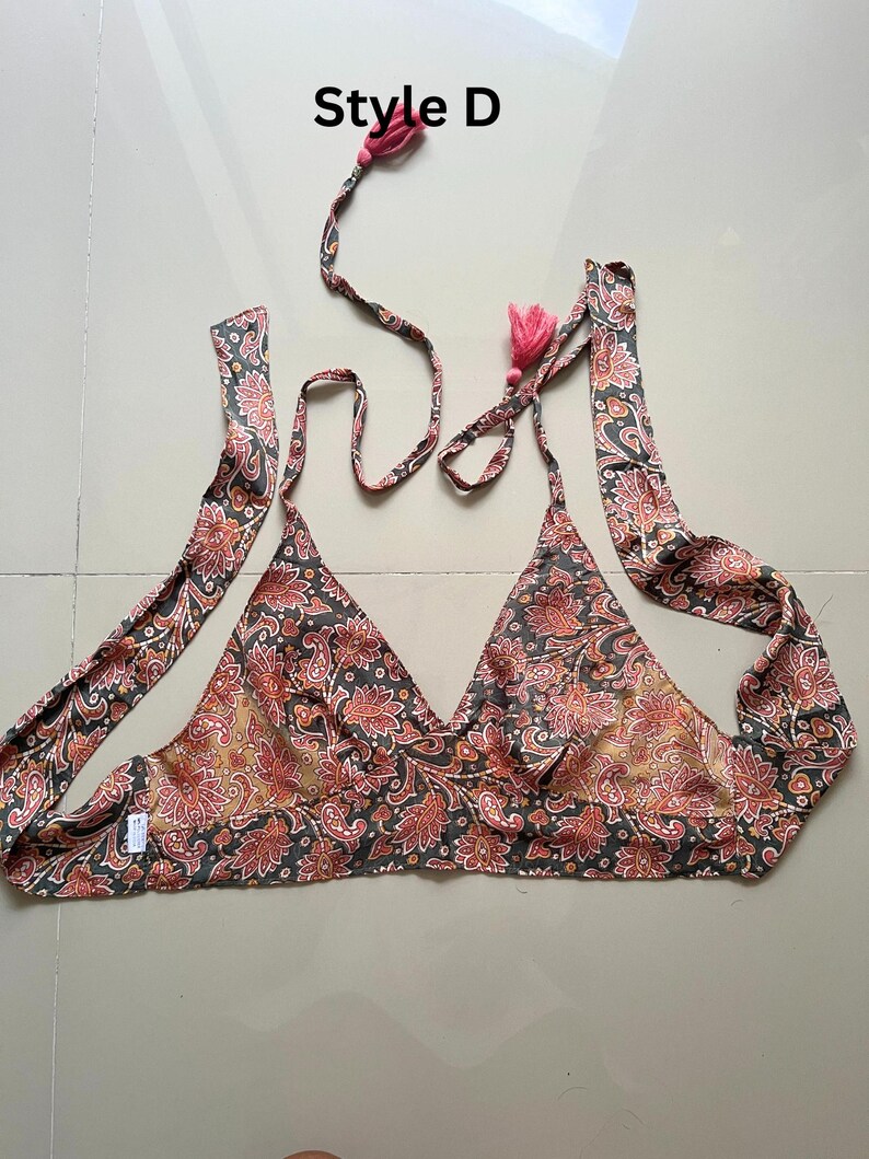 Boho Neckholder Seidenblumen Krawatten, Seidenblock bedruckt, Strand bunt Top, Festival Crop Top, Bild 8