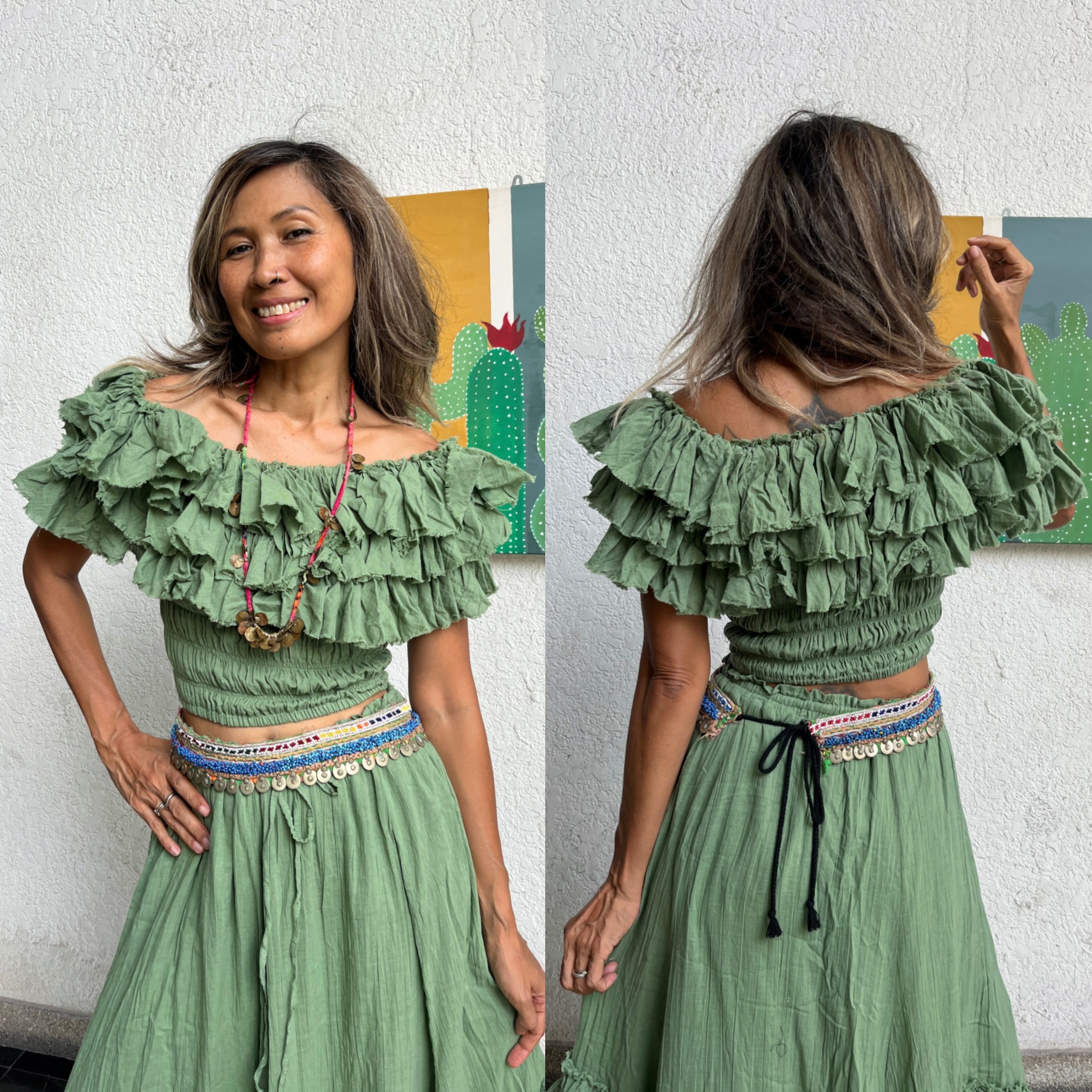Boho Layered Cotton Crop Top,off Shoulder Top,cotton Blouse,boho