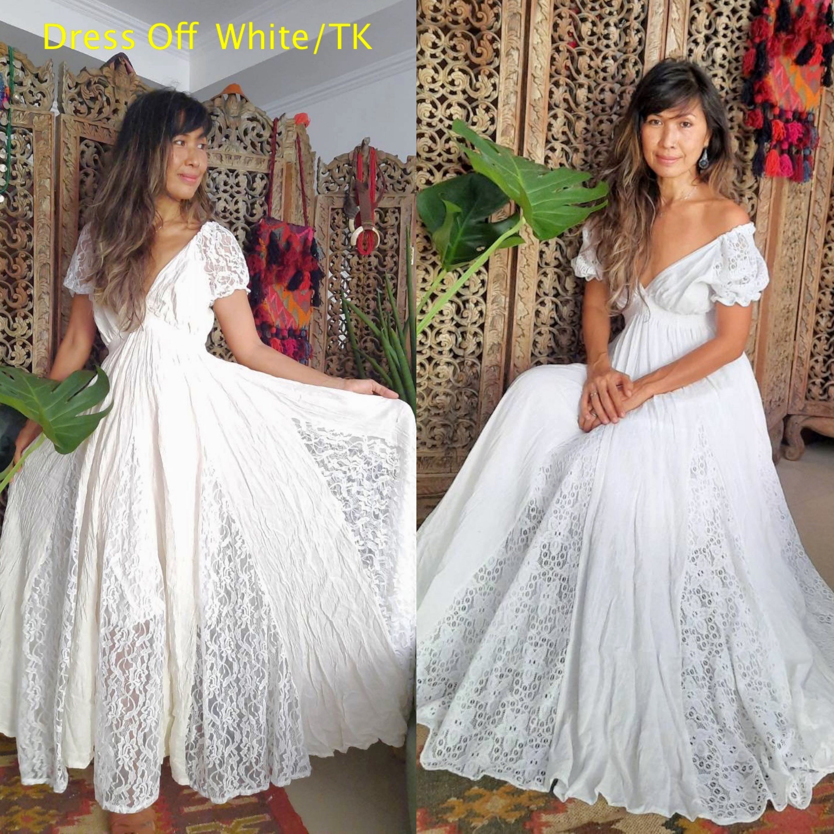 Boho Lace Maxi Dress/Raw Cotton Gown/ Romantic Maxi White | Etsy