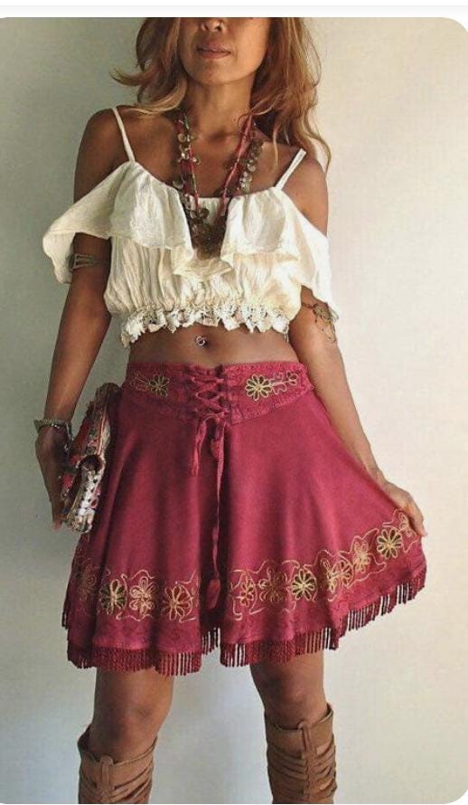 Summer Mini Fringe Skirt/bohemian Embroidered Skirt/boho