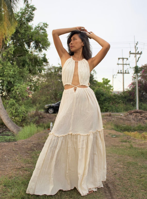 Boho Wedding Dress boho Holiday Dress sexy Halter Maxi Dress bridesmaid Dress open Waistline Dress photoshoot Dress resort Wear festival. Etsy