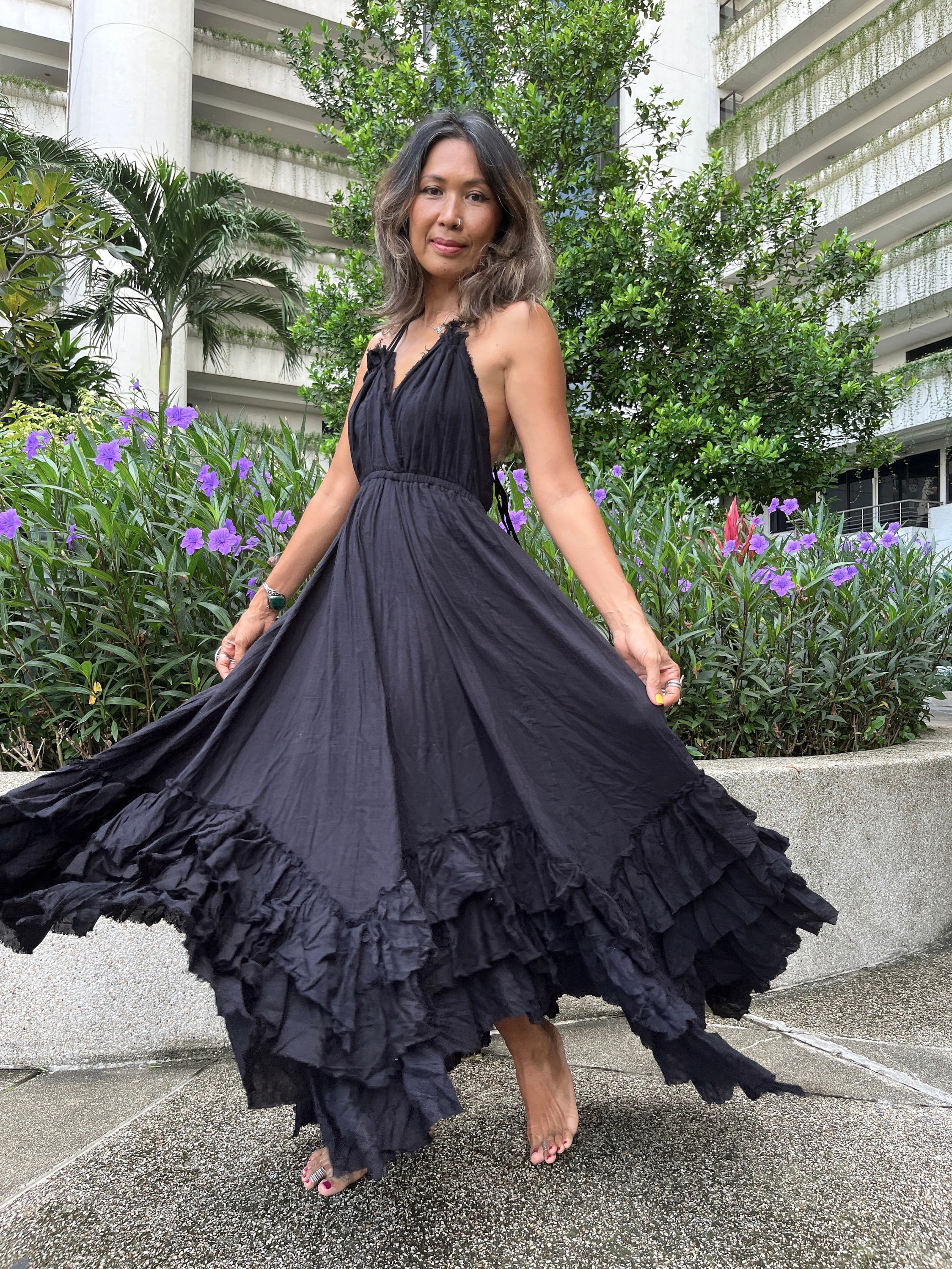 slim fit dress slacks Vanita Ruffled Halter Maxi Dress main image 1