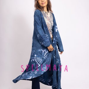 Chaqueta bohemia de manga larga con efecto tie dye y bolsillos, abrigo largo hippie con efecto tie dye, pareo, chaqueta larga con efecto tie dye para festival, cárdigan de algodón con efecto tie dye.