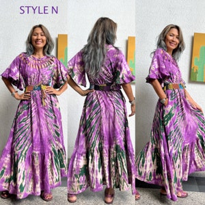 Boho  CottonTie Dye Ruffled sleeves Maxi Dress,Hippie Width sleeves Tie dye Kaftan Dress,Cutwork tie dye dress,Maternity flowy Tie dye dress