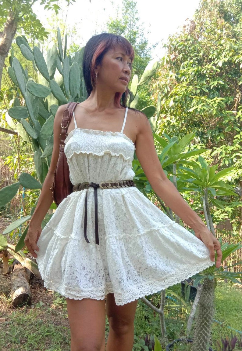 Vintage Lace Mini DressDolly Style Lace dressSummer cotton Mini dressBohemian Lace dressBoho lace dressBeach lace dressSmocked Dress.