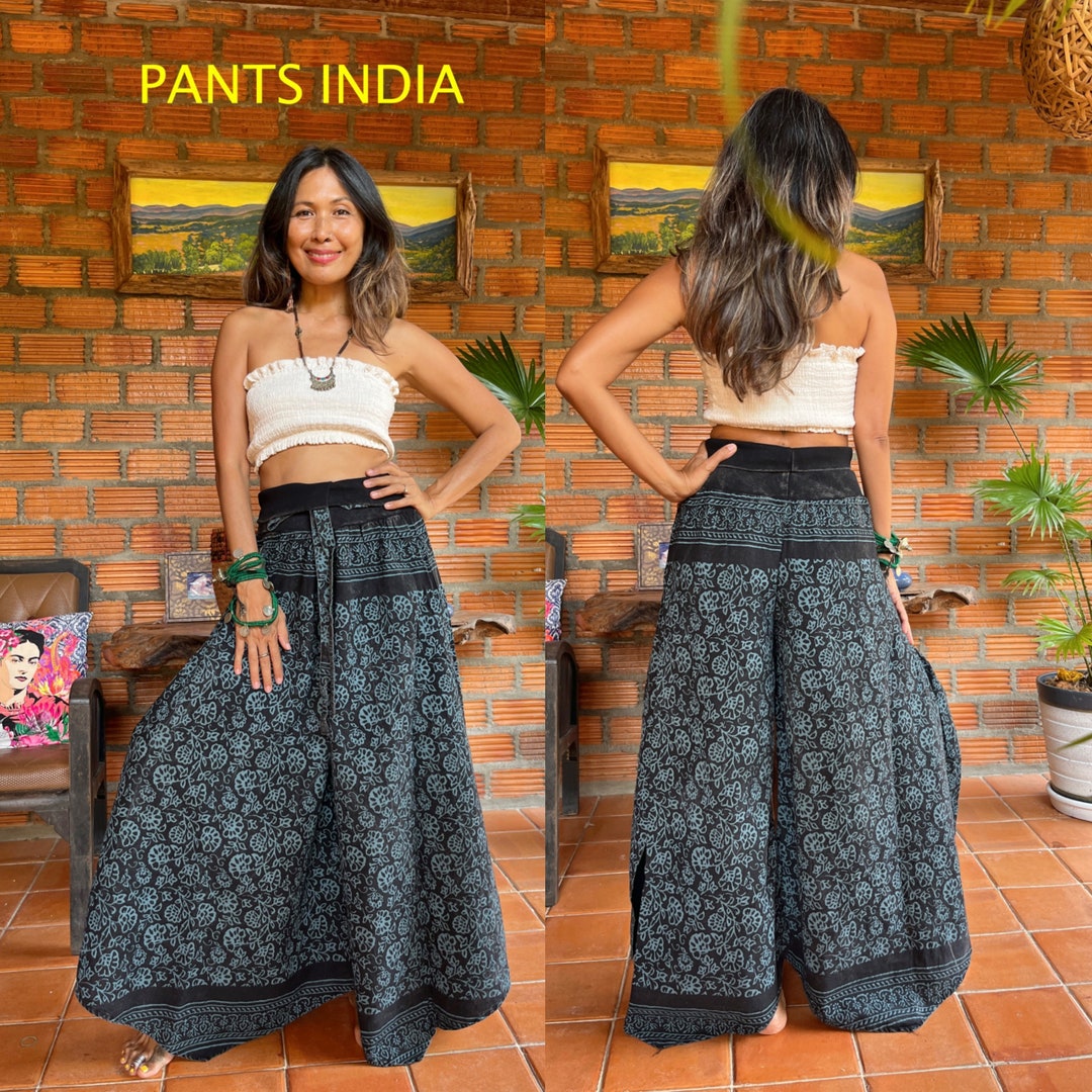 Boho Hippie Cotton Pants,tired Wide Leg Cotton Pants,block