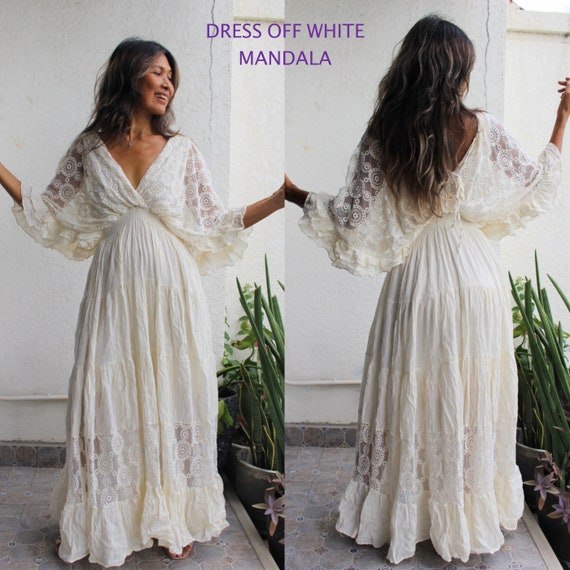 Boho Lace Trim Cotton Maxi Dress/kaftan 