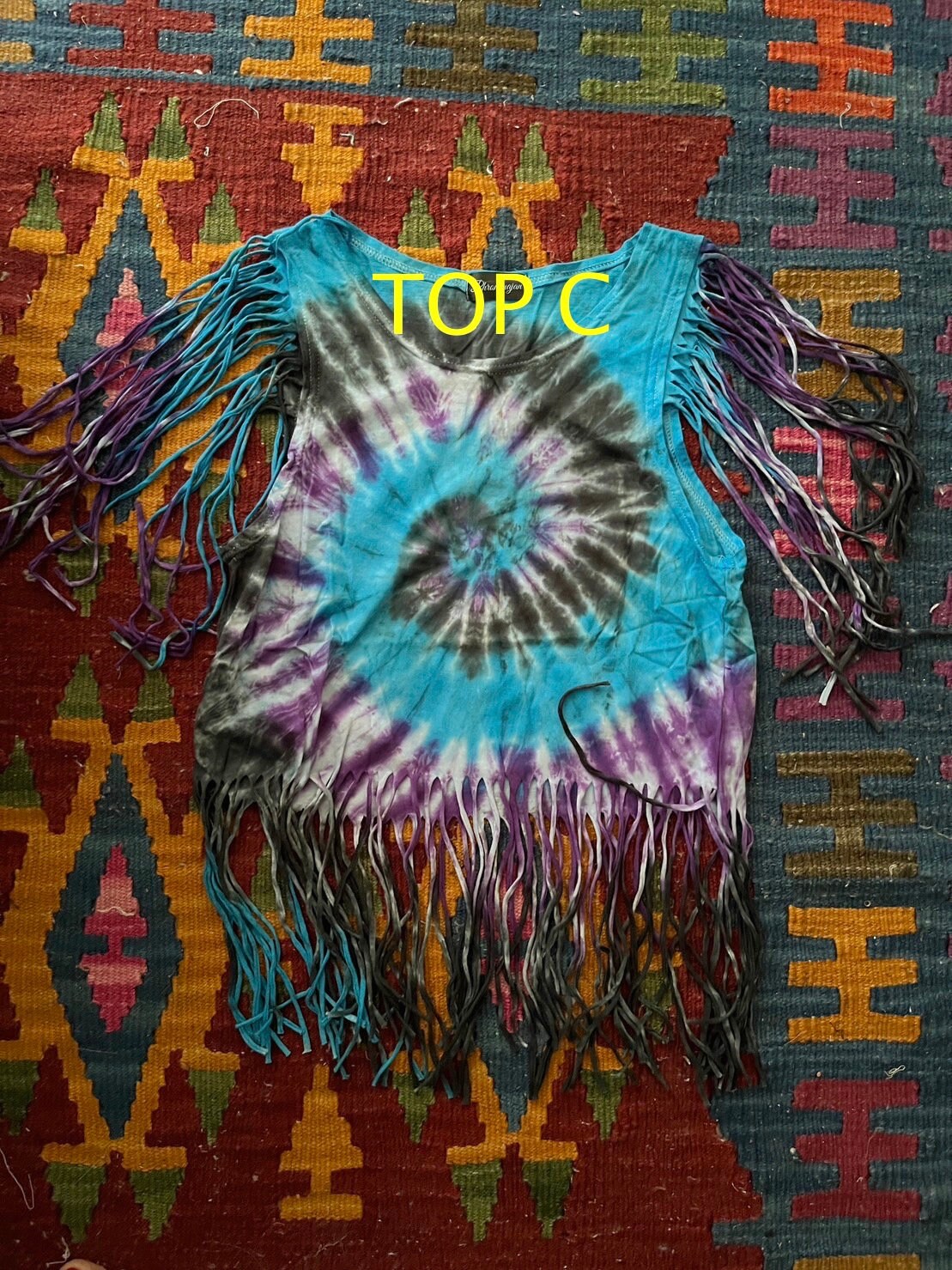 Hippie Tie Dye Fringe Tank,green Tie Dye Tank,festival Tie