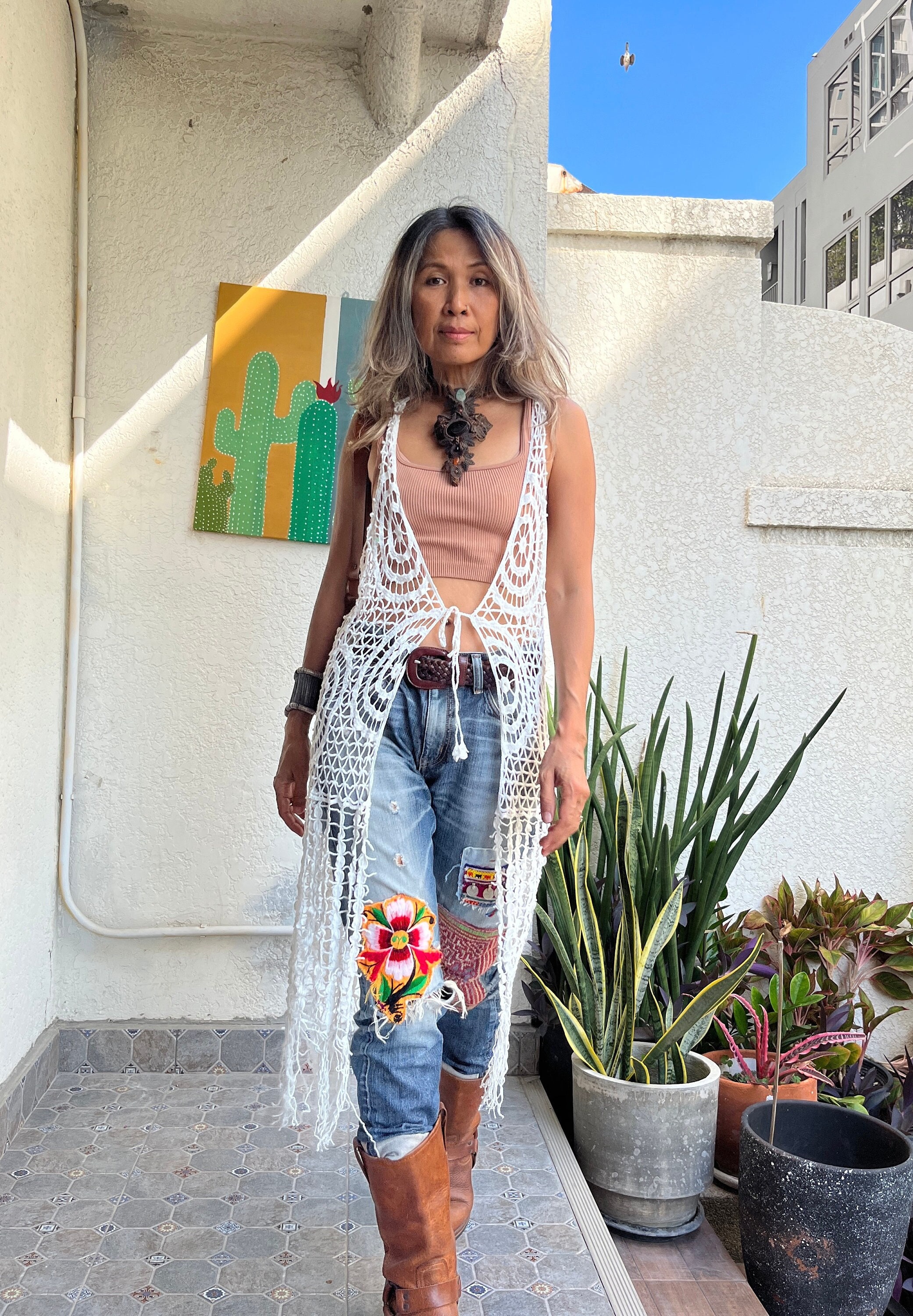 Bohemian 3 Colors Black cream white Lace Long Vest festival Lace Fringe Vest hippie Long Vest summer Bikini Cover Up boho Lace Long Vest. Etsy