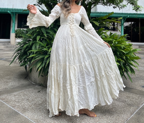 Handmade Smocked Boho off Shoulder Dress beach Maxi Dress bohemian White Wedding Dress romantic White Maxi Dress wide Sleeve Wedding Dress. Etsy UK