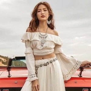 BohoTwo Piece Set,Cotton Crop Top Ruffle Skirt,Boho Wedding Set,Maternity two piece set,Summer top,Option top only,Skirt only or Set.