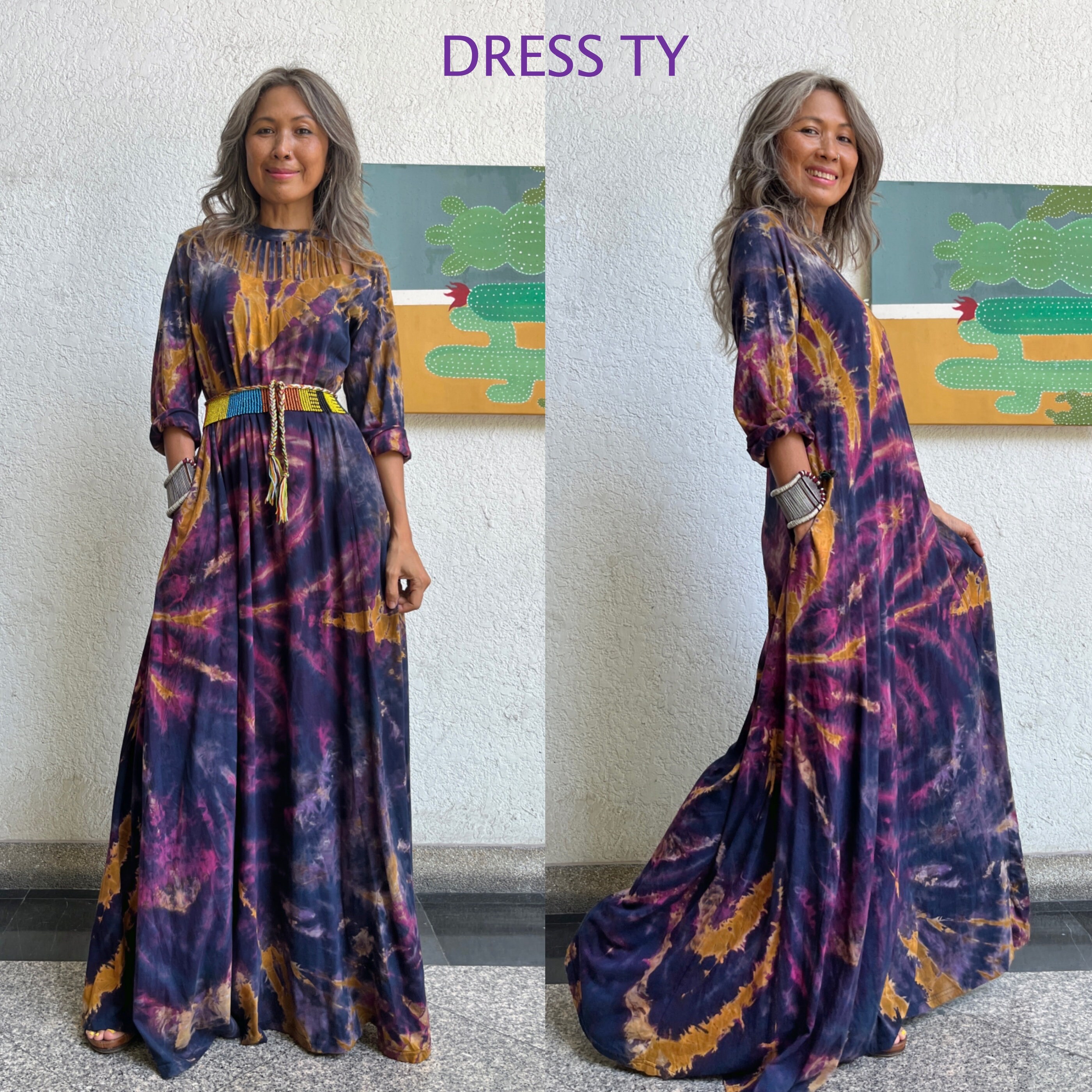 Long sleeve tie top dye maxi dress